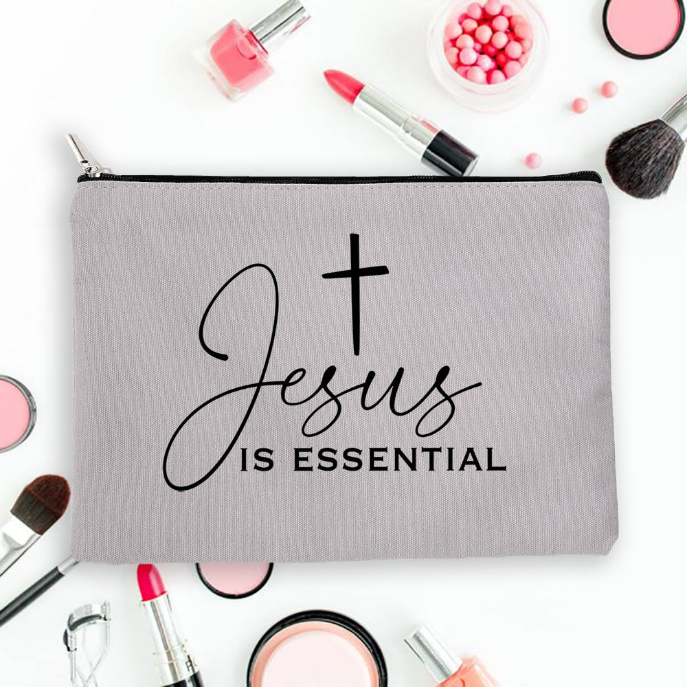 But First Jesus Women Canvas Cosmetic Cases Bags Makeup Pouch Purse Lipstick Storage Organizer Handbag Christian Holiday Gift