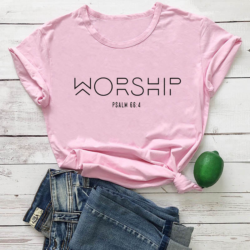 Worship Funny Casual 100%Cotton Christian T-Shirt Faith Shirts Jesus Shirt Praise and Worship Pullover Outfits