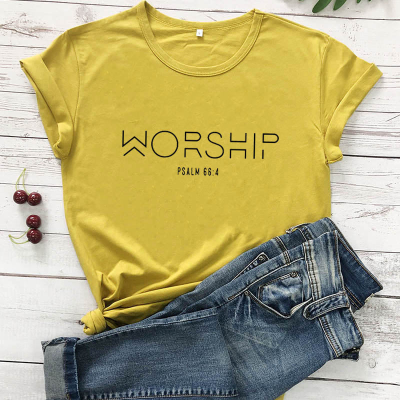 Worship Funny Casual 100%Cotton Christian T-Shirt Faith Shirts Jesus Shirt Praise and Worship Pullover Outfits