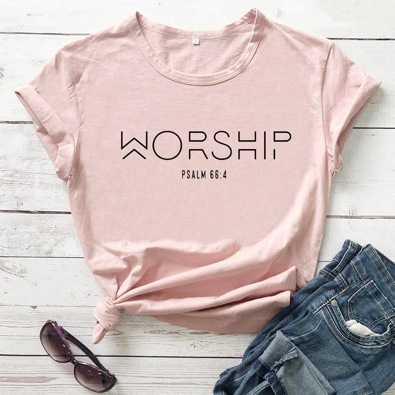 Worship Funny Casual 100%Cotton Christian T-Shirt Faith Shirts Jesus Shirt Praise and Worship Pullover Outfits