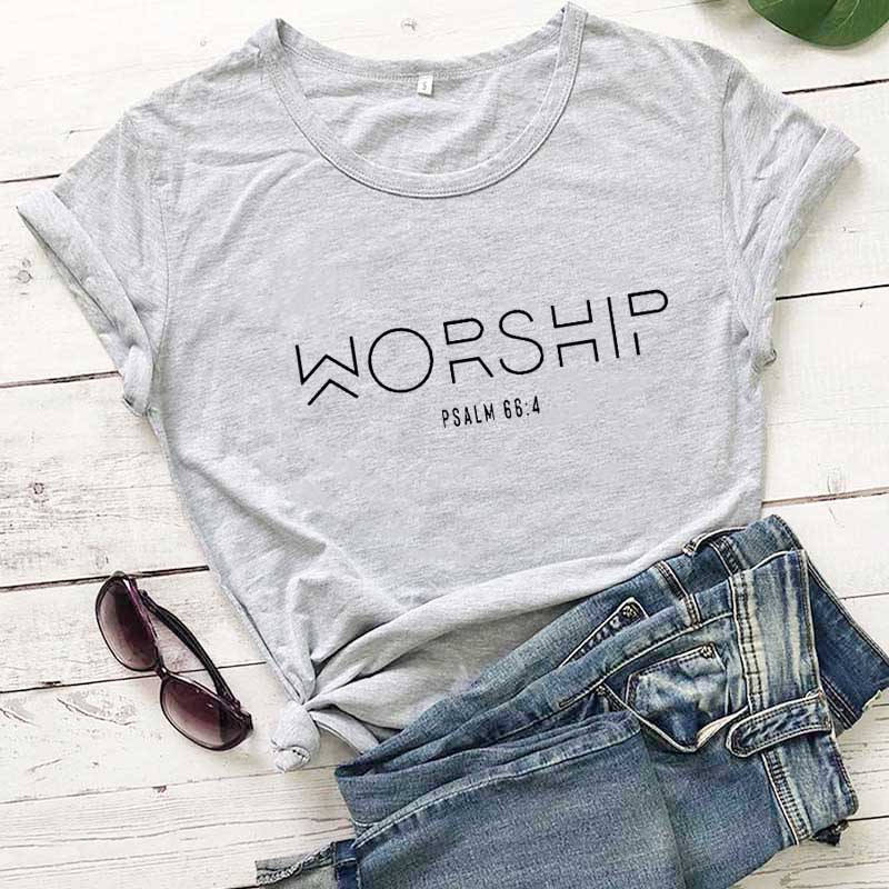 Worship Funny Casual 100%Cotton Christian T-Shirt Faith Shirts Jesus Shirt Praise and Worship Pullover Outfits