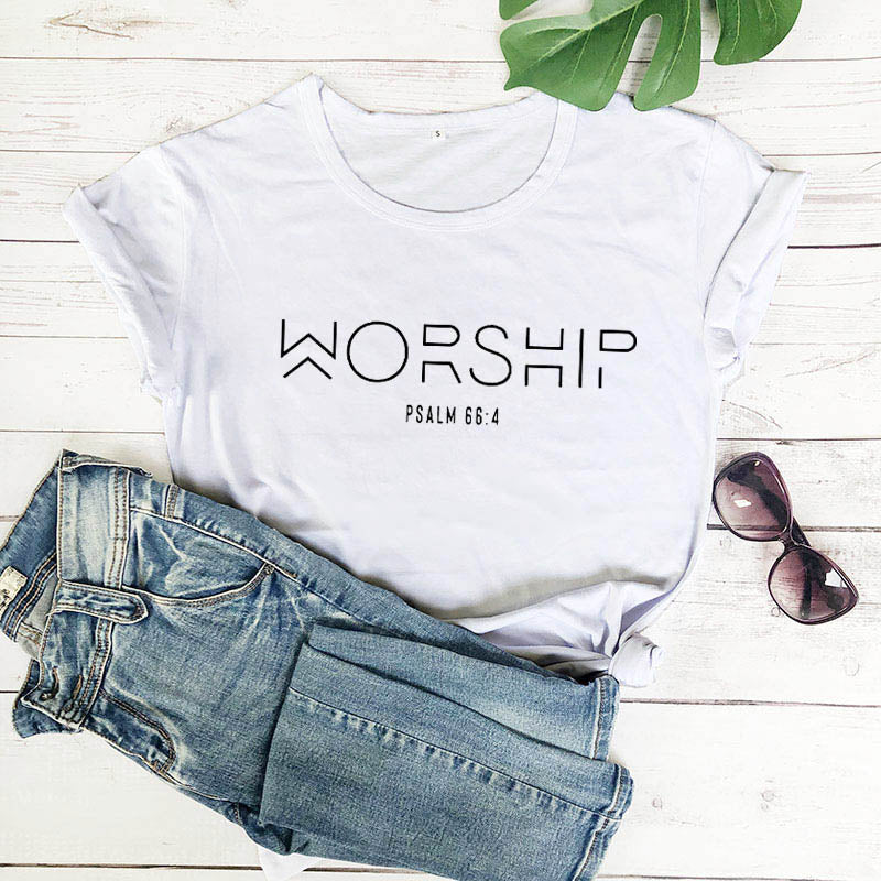 Worship Funny Casual 100%Cotton Christian T-Shirt Faith Shirts Jesus Shirt Praise and Worship Pullover Outfits