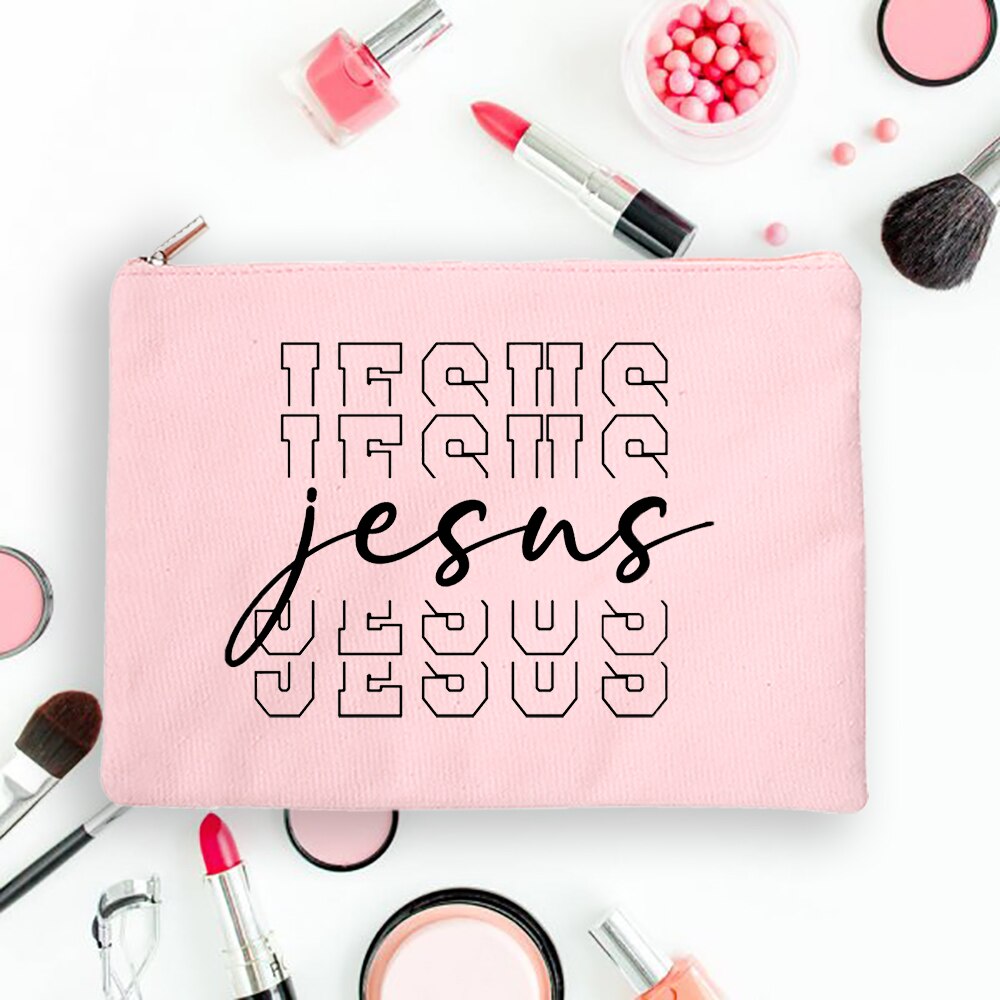 But First Jesus Women Canvas Cosmetic Cases Bags Makeup Pouch Purse Lipstick Storage Organizer Handbag Christian Holiday Gift