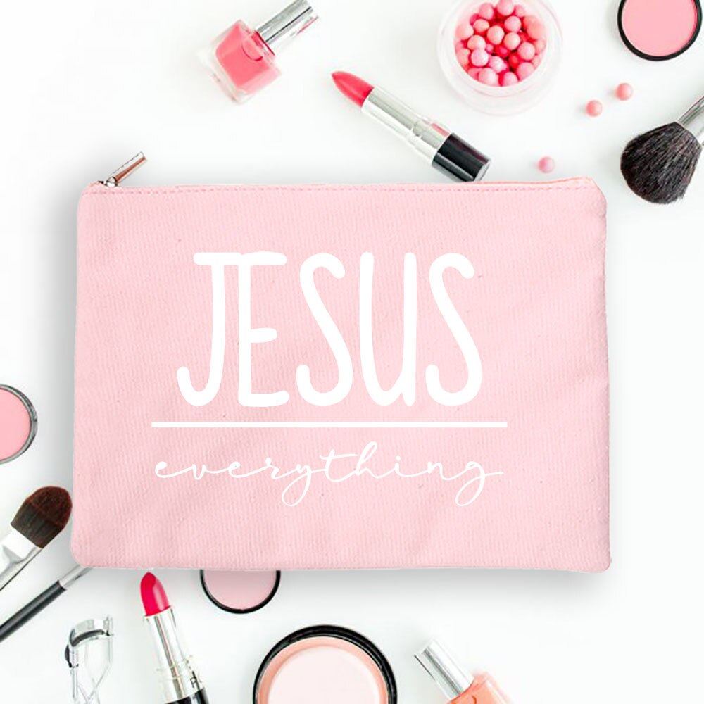 But First Jesus Women Canvas Cosmetic Cases Bags Makeup Pouch Purse Lipstick Storage Organizer Handbag Christian Holiday Gift