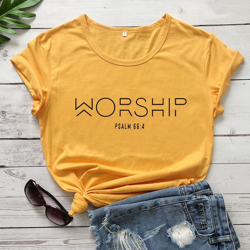 Worship Funny Casual 100%Cotton Christian T-Shirt Faith Shirts Jesus Shirt Praise and Worship Pullover Outfits