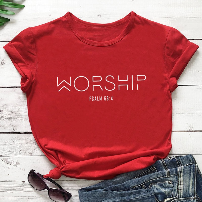 Worship Funny Casual 100%Cotton Christian T-Shirt Faith Shirts Jesus Shirt Praise and Worship Pullover Outfits