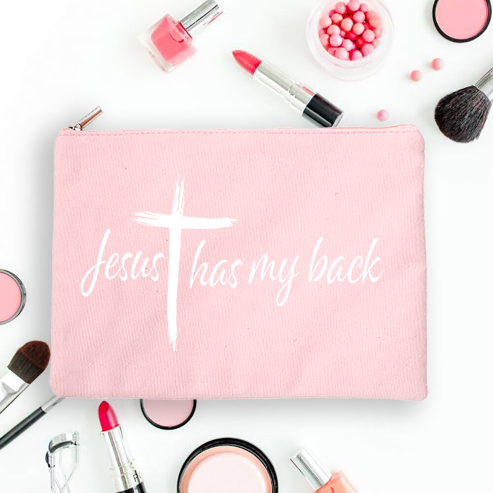 But First Jesus Women Canvas Cosmetic Cases Bags Makeup Pouch Purse Lipstick Storage Organizer Handbag Christian Holiday Gift