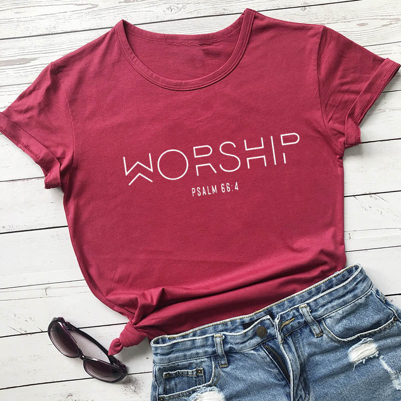 Worship Funny Casual 100%Cotton Christian T-Shirt Faith Shirts Jesus Shirt Praise and Worship Pullover Outfits