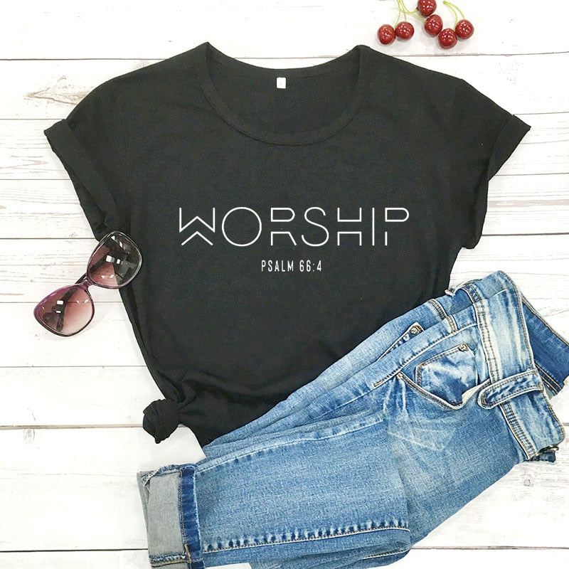 Worship Funny Casual 100%Cotton Christian T-Shirt Faith Shirts Jesus Shirt Praise and Worship Pullover Outfits