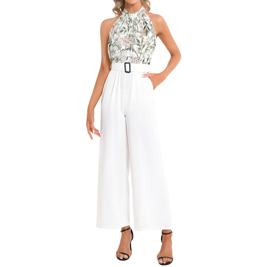 Halter Neck Buckle Belted Jumpsuit