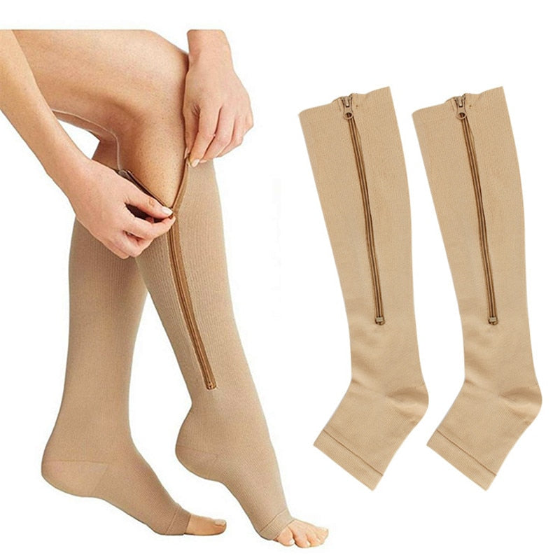 High Elastic Unisex Compression Zip Stockings Professional Leg Protection Long Stockings for Men and Women Breathable Quick-Dry