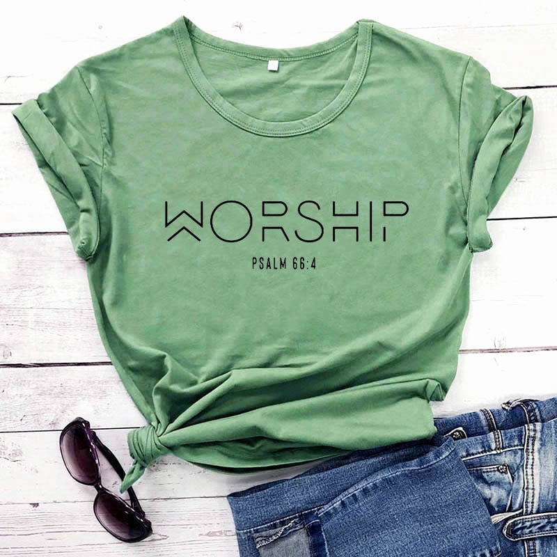 Worship Funny Casual 100%Cotton Christian T-Shirt Faith Shirts Jesus Shirt Praise and Worship Pullover Outfits