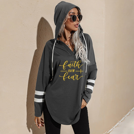 Faith Over Fear Christian Hoodie Religious Casual Tumblr Clothing Jumper New Bible Verse Cotton Grunge Crewneck Quote Sweatshirt